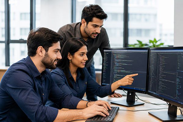 Our team collaborating in a meeting